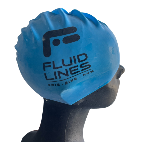 SILICONE SWIM CAP FLUIDLINES BLUE