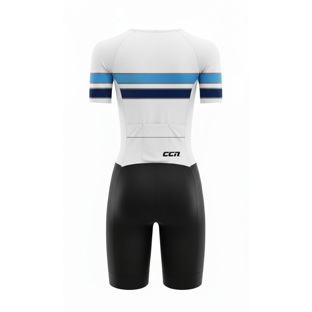 Mens Komsa Swift Tri Suit Short Sleeve White/Blue